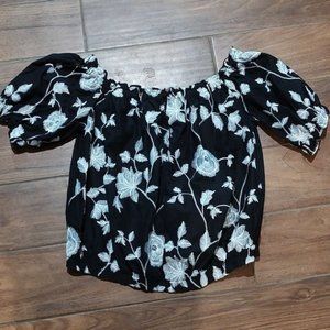 Who what wear L black off shoulder floral embroidery boho blouse